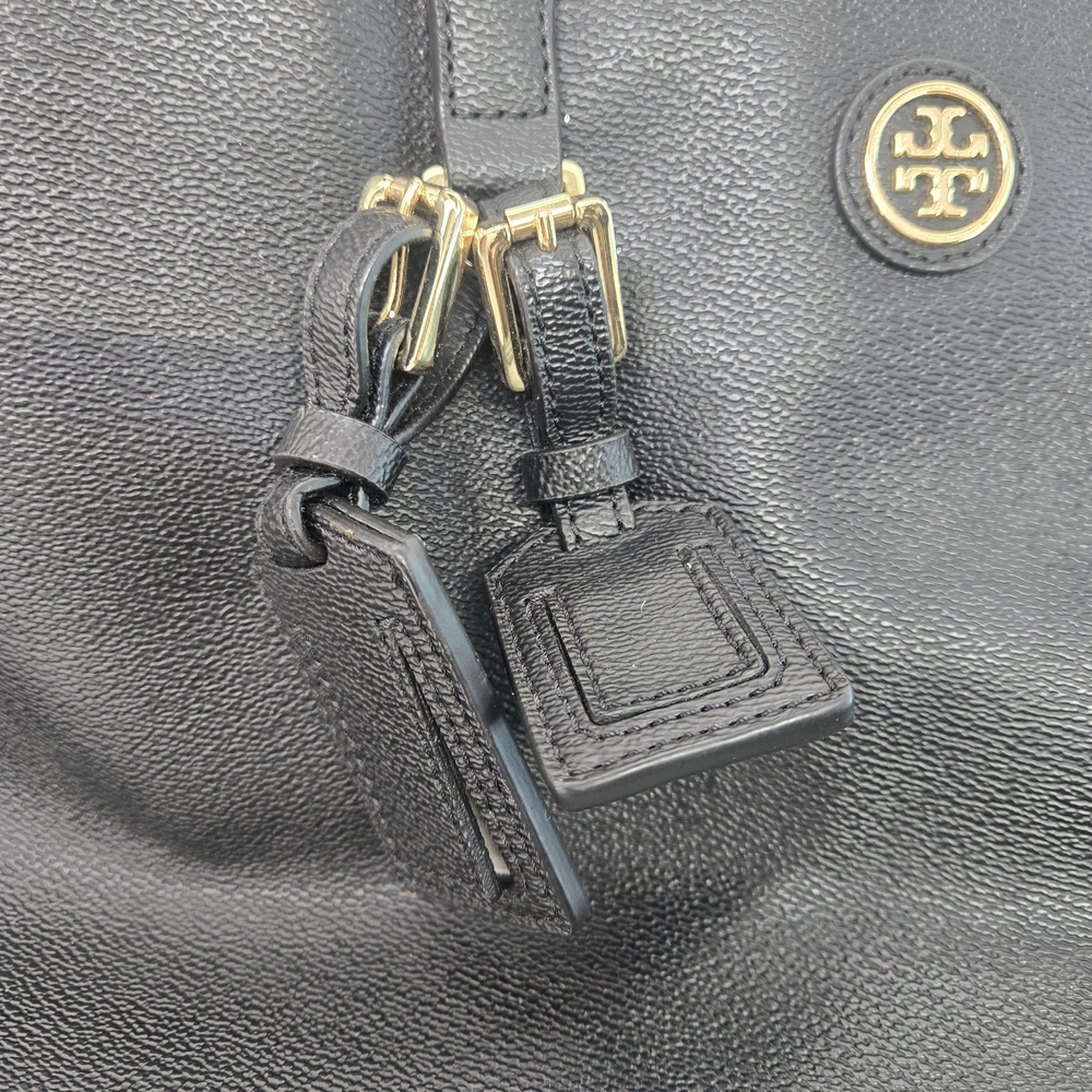 Black Leather Tory Burch Tote Bag with Gold Accents - Picture 13 of 13